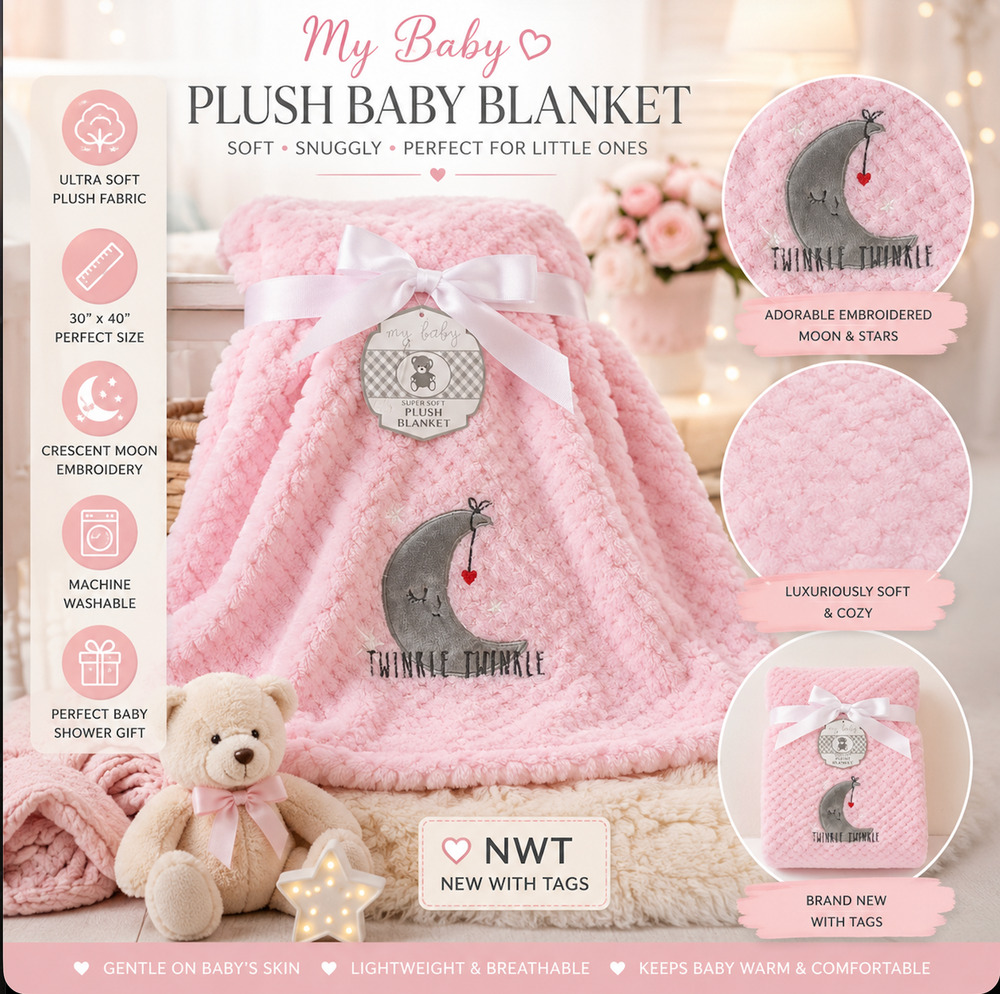 NWT My Baby Pink Plush Baby Blanket 30x40 Baby Girl Gift